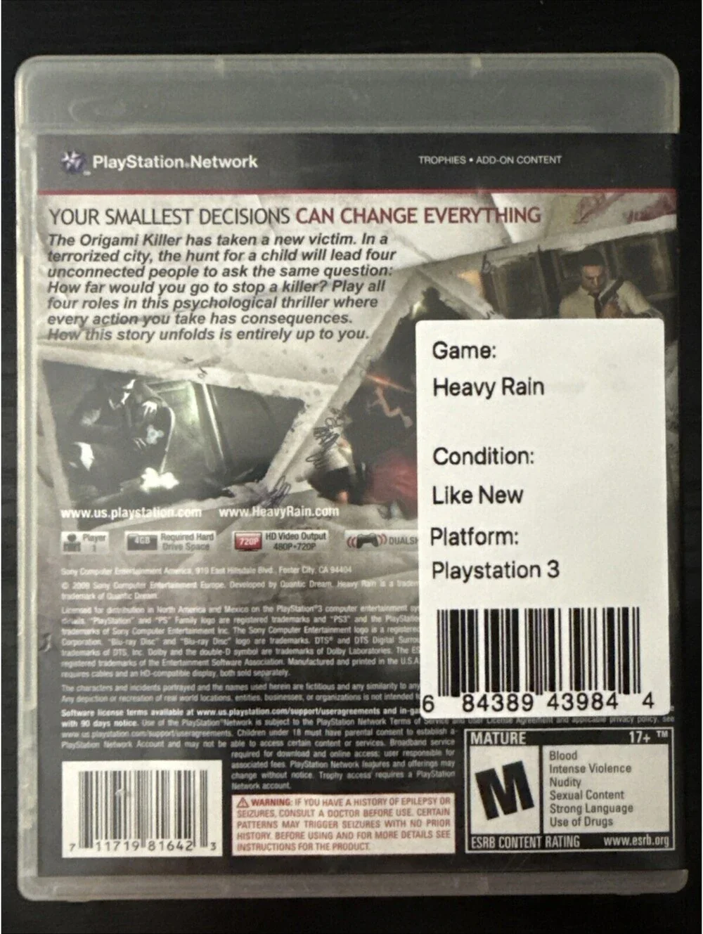 Heavy Rain (Sony PlayStation 3) - CIB - Tested